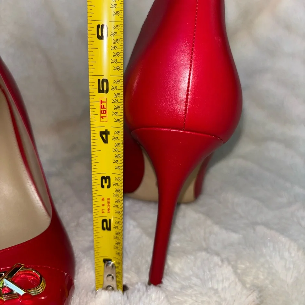Michael Kors Red Pointed Toe Leather Pumps with Gold MK Logo size 9.5